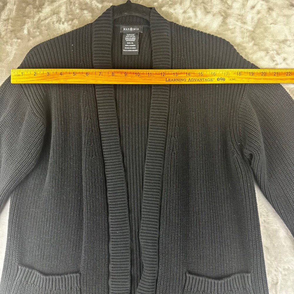 Max & Mia Cardigan Women XL Black 100% Cotton Shaker Knit Open Front (1620) - Picture 8 of 11